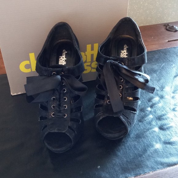 Charlotte Russe Ella Style Black Peep Toe Pumps - Picture 3 of 4